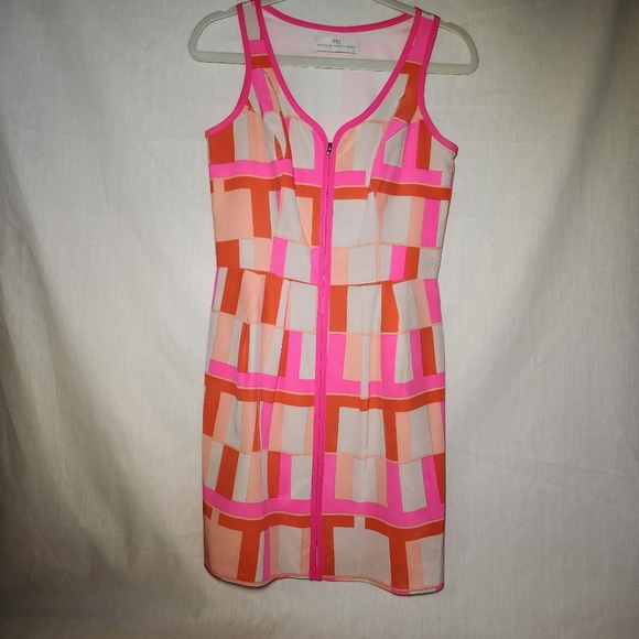 Amanda Uprichard Pink and Cream 100% Silk Geometric Dress Size M Clueless Preppy - Picture 6 of 8